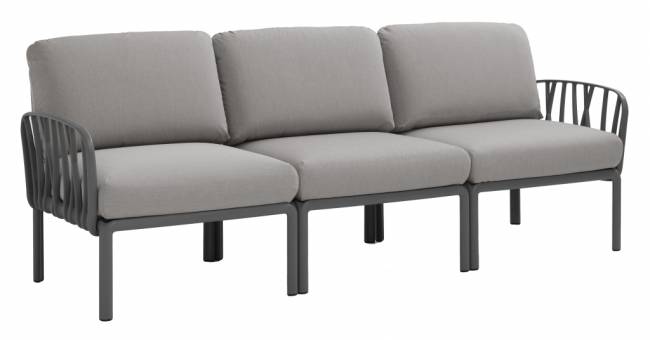 Диван пластиковый с подушками Komodo 3 антрацит, серый 2190х780х900 мм