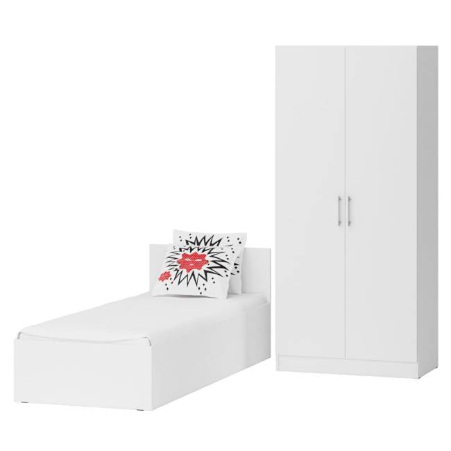Кровать белая односпальная 800 со шкафом для одежды 2-х створчатым Стандарт цвет белый