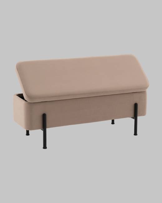 Банкетка Болейн с ящиком велюр бежевый черные ножки