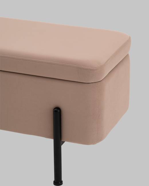 Банкетка Болейн с ящиком велюр бежевый черные ножки