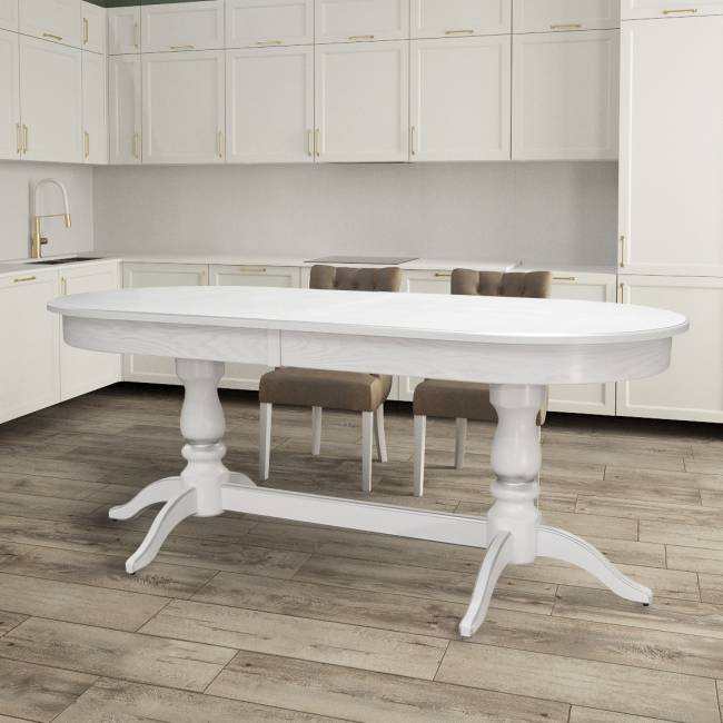 Стол обеденный Тарун 5 раздвижной белый/серебро 190/250*84