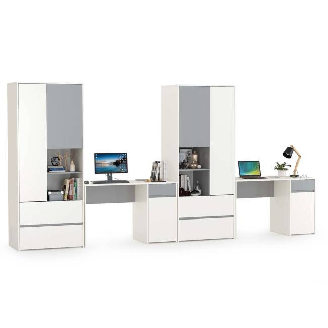 Для двоих детей молодёжная стенка Торонто цвет белый шагрень/стальной серый