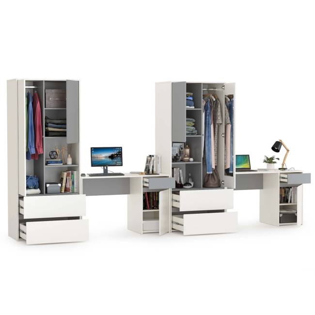 Для двоих детей молодёжная стенка Торонто цвет белый шагрень/стальной серый