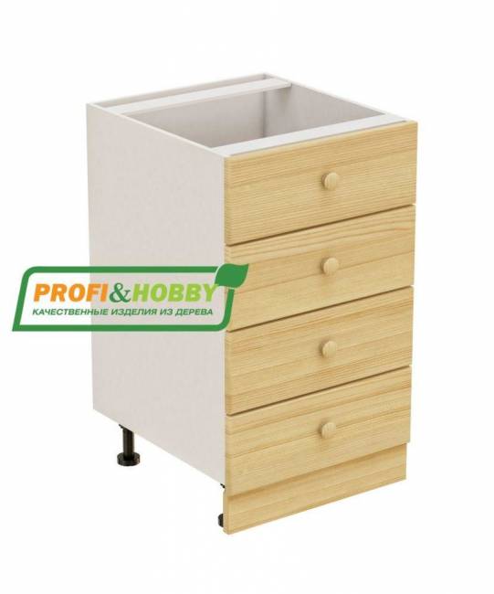 Тумба 4 ящика 500х530х720 + фасад сосна бесцветный лак