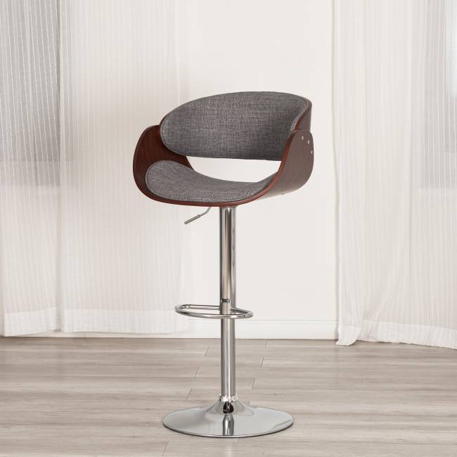Стул барный Ландо/Lando (мод.4036) металл/дерево/ткань, 59х51х93-114см, высота сиденья 62-83см, серый/орех/хром, Аймкаса 28 орех темный, серый металл/дерево/ткань Стул барный Ландо/Lando (мод.4036) металл/дерево/ткань, 59х51х93-114см, высота сиденья 62-83см, серый/орех/хром, Аймкаса 28 орех темный, серый металл/дерево/ткань