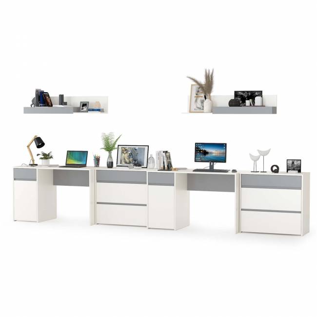 Мебель в детскую для учёбы Торонто цвет белый шагрень/стальной серый