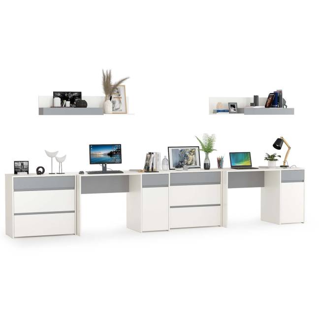 Мебель в детскую для учёбы Торонто цвет белый шагрень/стальной серый