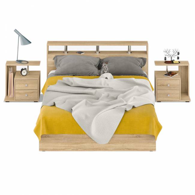 Кровать 1600 Камелия + две тумбы цвет дуб сонома