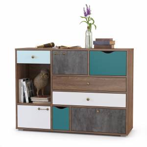 Комод Вайс 10.104 цвет винтаж/камень тёмный/бензин/белый премиум