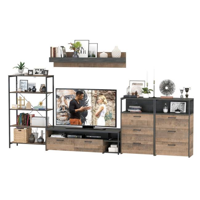 Индустриальная стенка для гостиной Трувор № 97 цвет дуб гранж песочный/интра