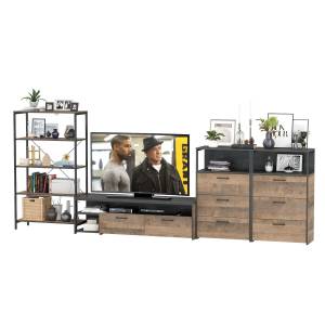 Стеллаж открытый с ТВ-тумбой и двумя комодами с тремя ящиками Трувор № 98 цвет дуб гранж песочный/интра