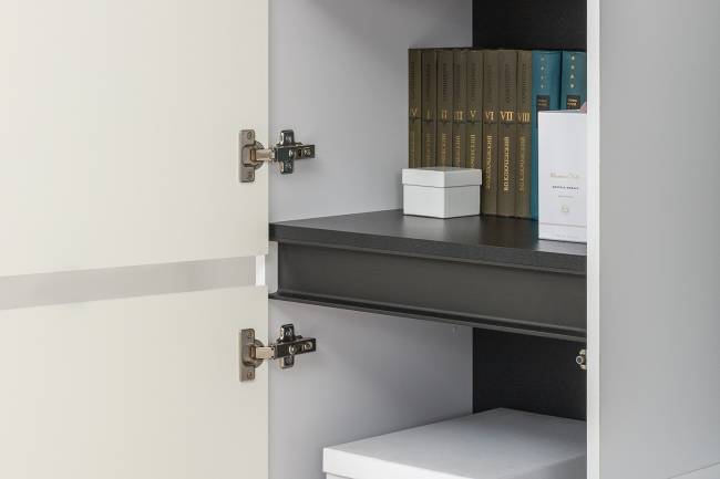 Две ТВ-тумбы с двумя навесными полочками и шкафом с полками Сидней цвет белый/чёрный/МДФ белый глянец