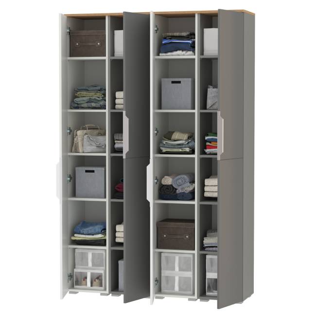 Мебельная стенка для прихожей Октава № 47 цвет белый шагрень/серый графит/дуб крафт золотой Мебельная стенка для прихожей Октава № 47 цвет белый шагрень/серый графит/дуб крафт золотой