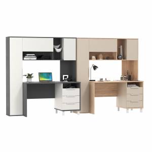 Два компьютерных стола с тумбой и надстройкой Комфорт 12.95N цвет дуб сонома/сатин/тёмно-серый/белый премиум