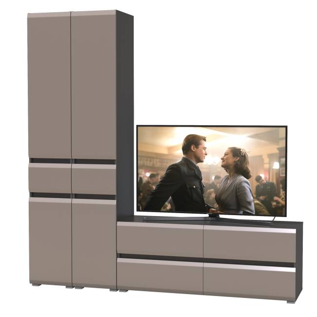 Два шкафа с ящиками и тумба под ТВ Сидней цвет антрацит/МДФ веллюто капучино Два шкафа с ящиками и тумба под ТВ Сидней цвет антрацит/МДФ веллюто капучино