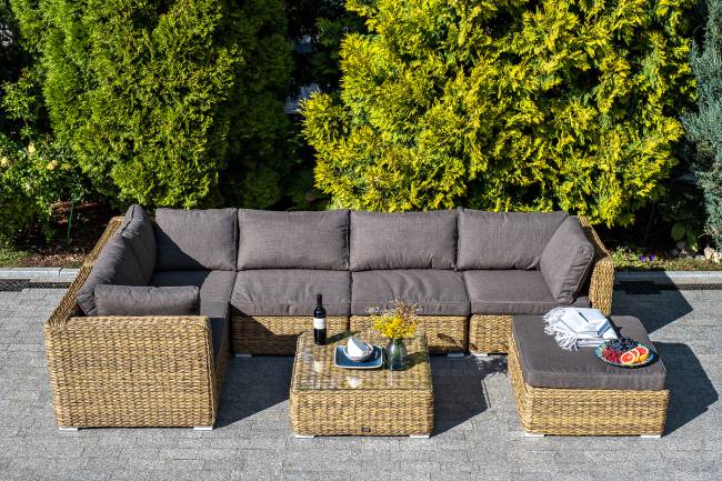 "Лунго" трансформирующийся диван из искусственного ротанга (гиацинт), цвет соломенный