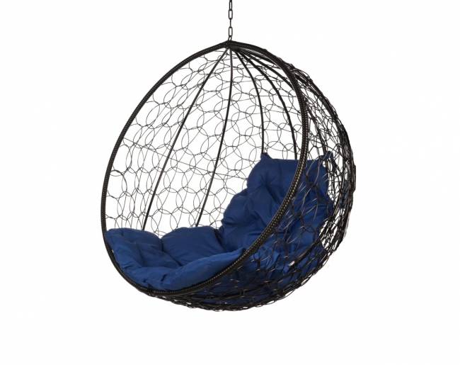 Подвесное кресло "Kokos Black BS" синяя подушка