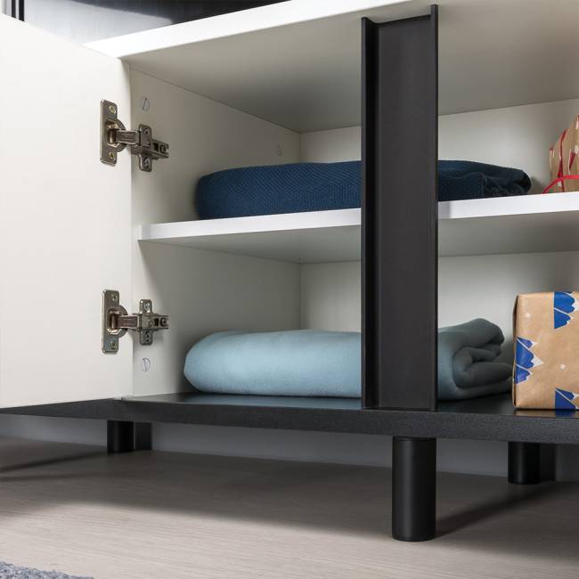 Кровать 1600 с ТВ-тумбой и шкафом с зеркалами Валенсия цвет белый шагрень/чёрный