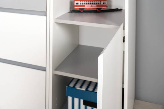 Мебель детская Торонто компоновка № 26 цвет белый шагрень/стальной серый