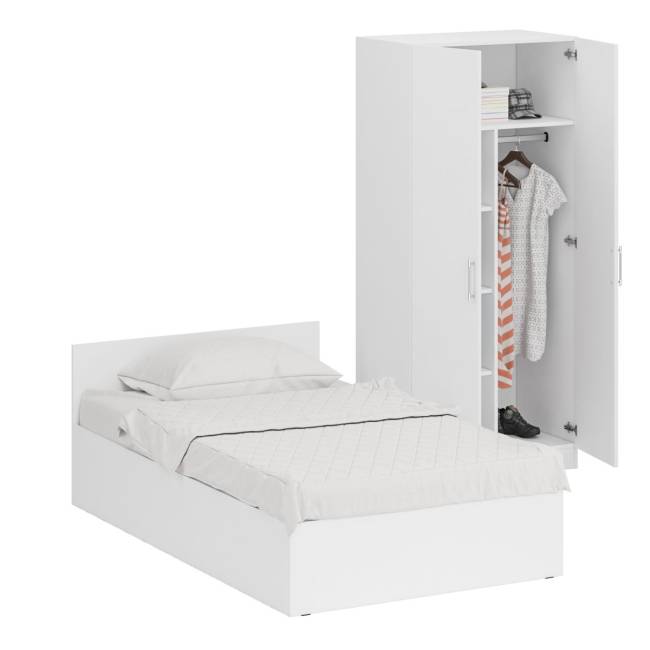 Кровать белая односпальная 1200 со шкафом для одежды 2-х створчатым Стандарт цвет белый