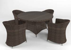 Комплект обеденный "Малага" круглая, из искусственного ротанга, 1+4, коричневый, черный