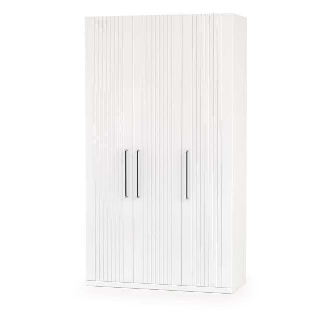 3-х дверный шкаф с кроватью с мягкой спинкой Валенсия 1600 и двумя тумбочками цвет белый шагрень/ткань велутто 19