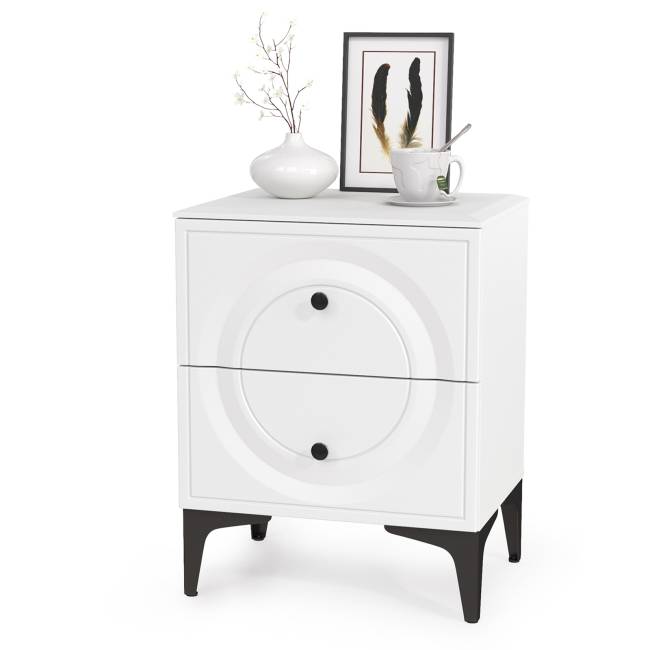 3-х дверный шкаф с кроватью с мягкой спинкой Валенсия 1600 и двумя тумбочками цвет белый шагрень/ткань велутто 19