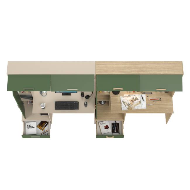 Два письменных стола с пеналом Лайт 03.243Н цвет сатин/дымчатый зелёный/плэйн/дымчатый зелёный