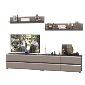 Две ТВ-тумбы с двумя навесными открытыми полками Сидней цвет антрацит/МДФ веллюто капучино