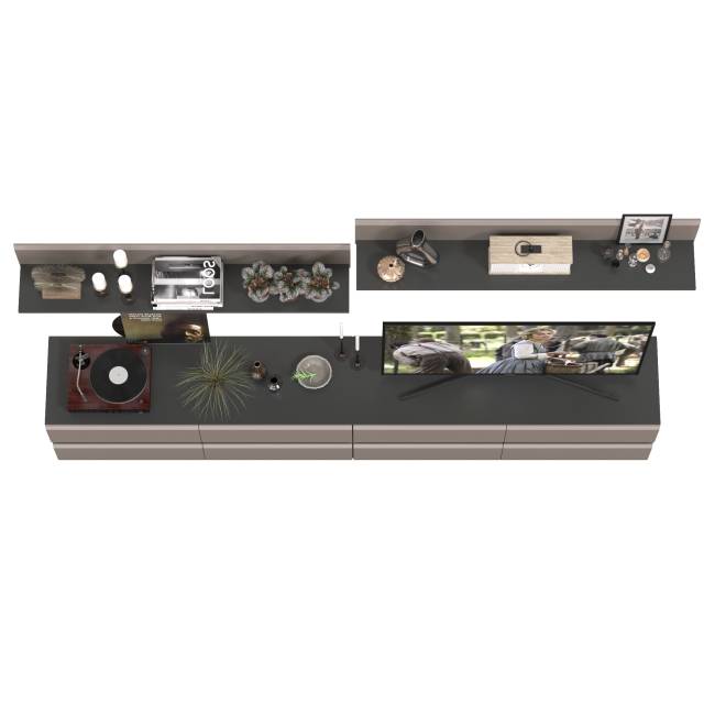 Две ТВ-тумбы с двумя навесными открытыми полками Сидней цвет антрацит/МДФ веллюто капучино