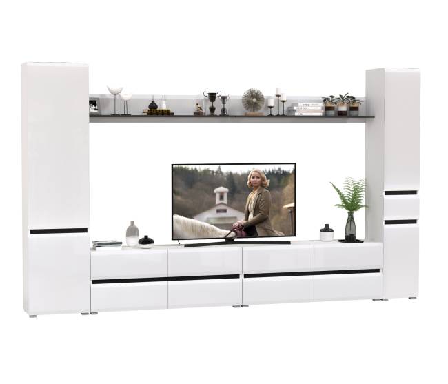 Гостиная Сидней комплектация № 107 цвет белый/чёрный/МДФ белый глянец