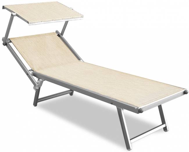Шезлонг-лежак металлический 501 Relax серебристый, слоновая кость 1820х730х400 мм
