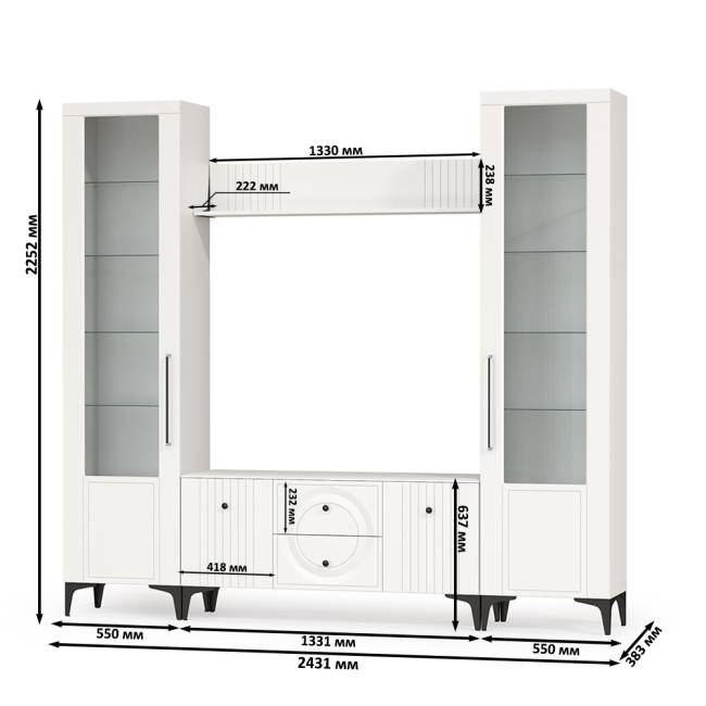 Стенка для гостиной Валенсия № 62 цвет белый шагрень Стенка для гостиной Валенсия № 62 цвет белый шагрень