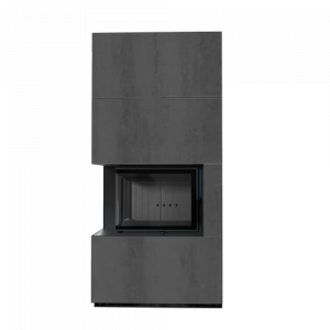 Каминокомплект Kratki PRO FLOKI NATURALI PIETRA DI SAVOIA ANTRANCITE BOCCIARDATA, угловое стекло слева