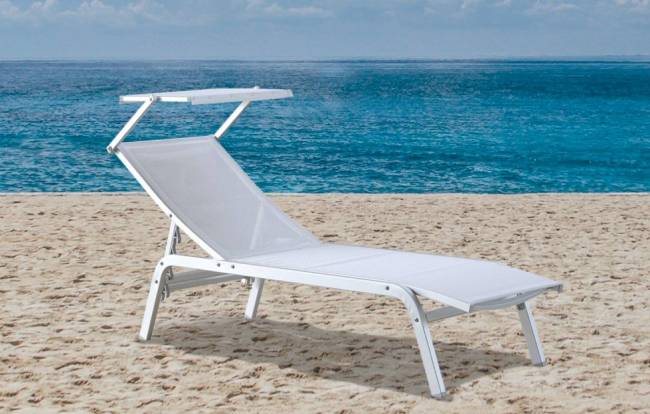 Шезлонг-лежак металлический Navy серебристый 2000х600х1000 мм