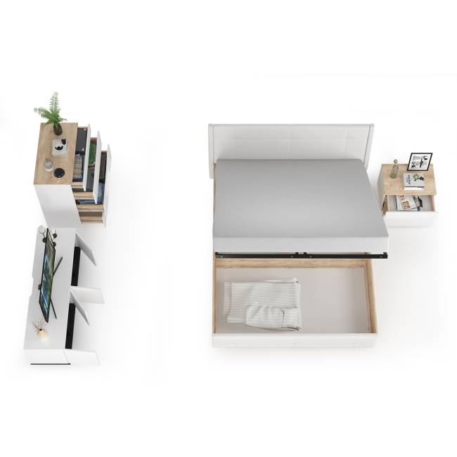 Набор мебели для спальни Муссон с кроватью 1600 цвет белый/чёрный/дуб эндгрейн элегантный/кожзам белый