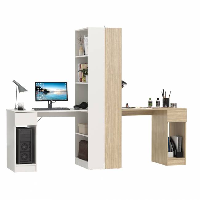 Два письменных стола Лайт 10.01 со шкафом с полками цвет белый гладкий/плэйн Два письменных стола Лайт 10.01 со шкафом с полками цвет белый гладкий/плэйн