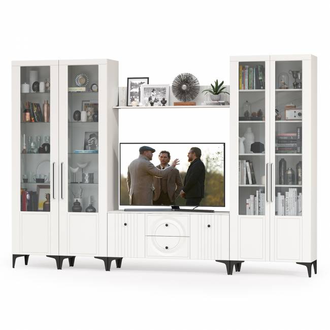 Валенсия стенка в гостиную № 66 цвет белый шагрень