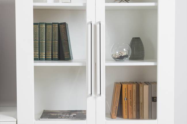 Валенсия стенка в гостиную № 66 цвет белый шагрень