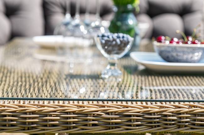 "Базелла" обеденная группа из искусственного ротанга, цвет соломенный "Базелла" обеденная группа из искусственного ротанга, цвет соломенный