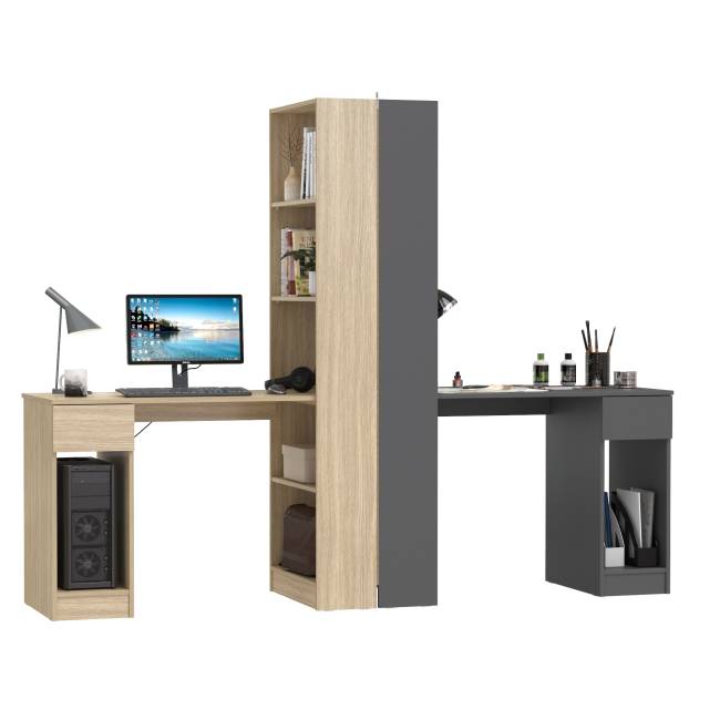 Столы компьютерные со стеллажами - комплект из двух штук Лайт 10.01 цвет плэйн/тёмно-серый