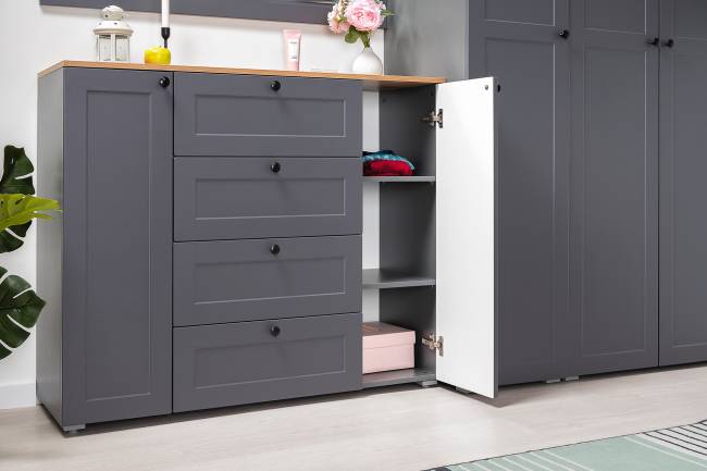 Мебельная стенка для прихожей Остин № 61 цвет серый графит/дуб крафт золотой