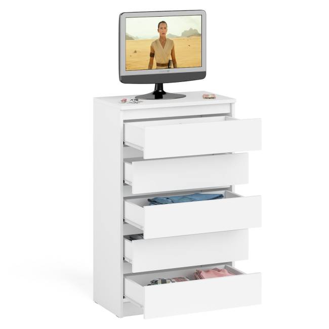Узкий комод пять ящиков Мори МК700.5 цвет белый