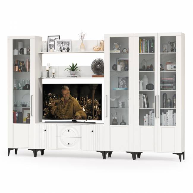 Валенсия стенка для гостиной № 71 цвет белый шагрень