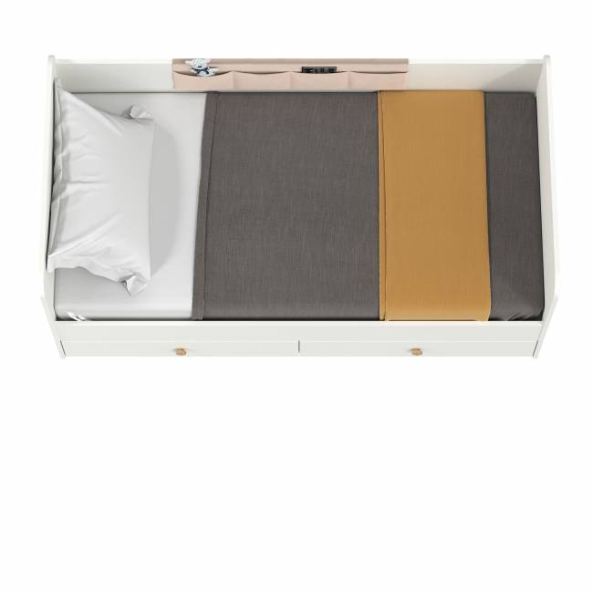 Кровать с ящиками и накладкой-карманом Джастин цвет белый шагрень/ткань серо-бежевая