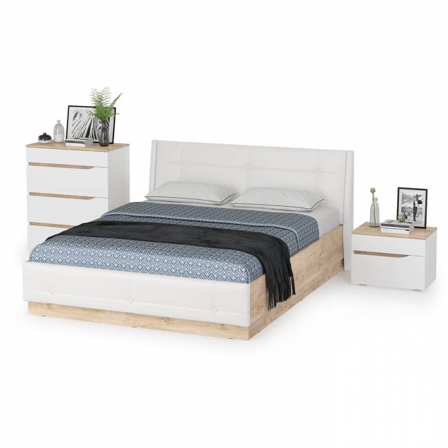 Комплект Кровать Муссон 11.28 + подъёмный ортопед + Тумба 16.03 + Комод 13.97 цвет белый/дуб эндгрейн элегантный/кожзам белый Комплект Кровать Муссон 11.28 + подъёмный ортопед + Тумба 16.03 + Комод 13.97 цвет белый/дуб эндгрейн элегантный/кожзам белый