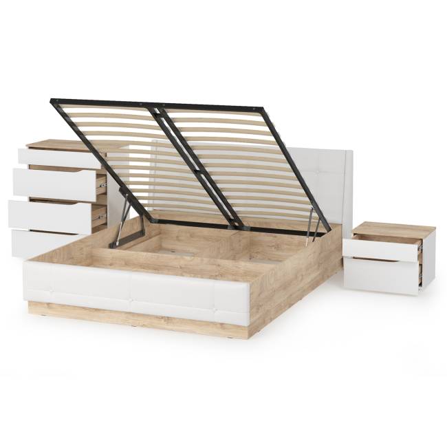 Комплект Кровать Муссон 11.28 + подъёмный ортопед + Тумба 16.03 + Комод 13.97 цвет белый/дуб эндгрейн элегантный/кожзам белый Комплект Кровать Муссон 11.28 + подъёмный ортопед + Тумба 16.03 + Комод 13.97 цвет белый/дуб эндгрейн элегантный/кожзам белый
