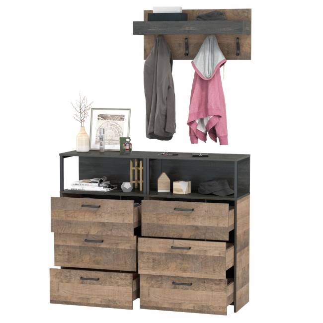 Два комода с нишей и тремя ящиками и вешалкой для одежды Трувор цвет дуб гранж песочный/интра