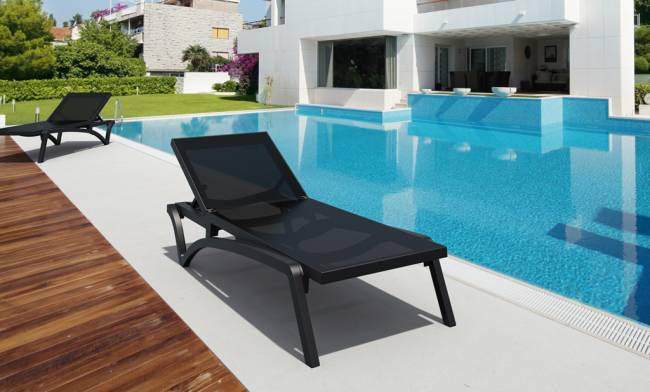 Шезлонг-лежак пластиковый Pacific черный 1930х680х350 мм
