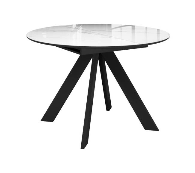 Стол DikLine SFC110 d1100 стекло Оптивайт Белый мрамор/подстолье черное/опоры черные Стол DikLine SFC110 d1100 стекло Оптивайт Белый мрамор/подстолье черное/опоры черные